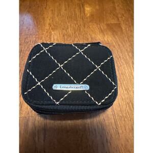 Longaberger Quilted Travel Pill Case Organizer Black with Gold Stitching